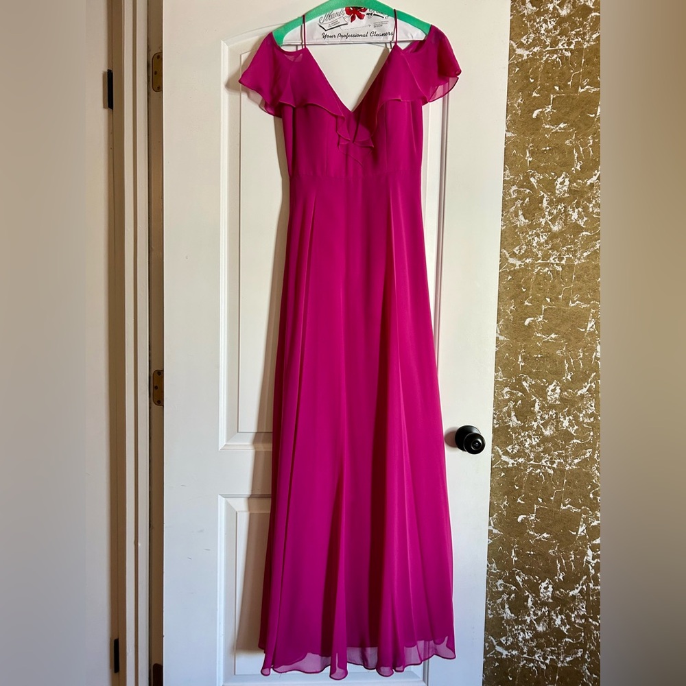 Dessy Collection Fuchsia Pink Maxi Evening Gown